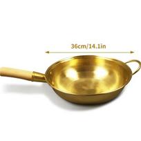 100% Pure Copper Wok Pan Copper Pot Thickened Wooden Handle Frying Pan Brass Frying Pan Cookware beige