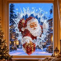 Daugkartinio naudojimo lango lipdukas 3D Pramušantis Kalėdinė dekoracija Kalėdiniai langų lipdukai Langų dekoras 40*40cm-Santa Claus