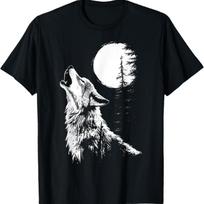 Grafinis marškinėlis Vilkas Ulantis Mėnulį Miškas Gamta Laukinių gyvūnų Gyvūnas T-shirt L juoda