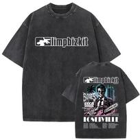 Skalbti Vintažiniai Limp Bizkit Grafiniai Marškinėliai Vyrams Moterims Hip Hop Atsitiktiniai Perd Trumpomis Rankovėmis Marškinėliai Unisex Gatvės Apranga#Spalva(1) XXXXXL juoda