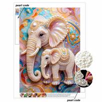 Pearl Art Painting Home Wall Decor Elephant Family Gemstone Painting Crafts Adult/Beginner Gift Creative Home Decor Unframed 30x40 beige
