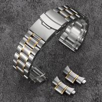 Curved End Solid Stainless Steel Strap 18mm 20mm 22mm 24mm Men's Metal Double Press Folding Buckle Bracelet Watch Band for Seiko 24mm white