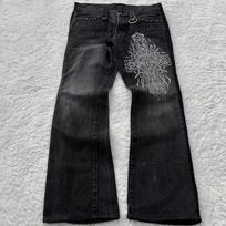 Y2K Dark Gothic Wide-Leg Denim Pants With Side Tie Detail Unisex Streetwear Long Tapered Jeans XXL gray