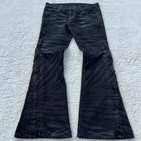 Y2K Dark Gothic Wide-Leg Denim Pants With Side Tie Detail Unisex Streetwear Long Tapered Jeans XXL black