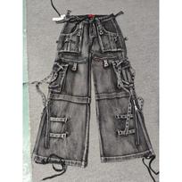 Y2K Dark Gothic Wide-Leg Denim Pants With Side Tie Detail Unisex Streetwear Long Tapered Jeans XXL black