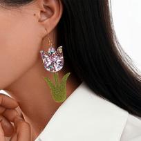 Environmentally Friendly Acrylic Earrings, Fashionable Tulip Flower Shape Earrings, Earrings Batch brown