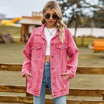 Autumn Classic Versatile Denim Jacket for Women Fashion Loose Mid Length Jeans Coat Casual Female Clothing M pink