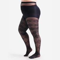 20D Women'S Plus Size 2Xl 3Xl 4Xl High-Wasited Pantyhose Diamond Grid Sheer Tights Stretchy Ladies Nylons Hosiery Stockings 1XL black