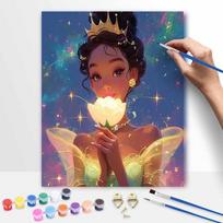 Disney Princess Tiana Oil Paint Hand Painting Kit Decoration Classic Style Home Decor, Glowing Flower Art DIY Canvas Craft Gift Supplies 50x70cm black