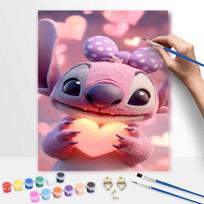Disney Angel Stitch Polka Dot Bow Pink Heart Oil Paint Hand Painting Art Kit. Home Decor Gift 20x30cm