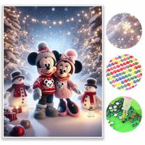 30x40cm Disney diamond painting art Mickey Minnie snowman winter scene full diamond handmade DIY dot decorative painting Round 30x40cm gray