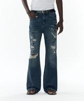 CONNECT KINLOCH Distressed Flare Denim Pants [Blue] Blue/M black