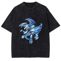 Anime Yu Gi Oh Baltojo Mėlynakio Drakono Marškinėliai Vintažiniai Skalbti Per dideli Marškinėliai Trumpomis Rankovėmis Poliesterio Marškinėliai Viršutiniai Drabužiai Vyrams Moterims S blue