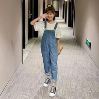 Girls' Stylish Denim Overalls - 2026 Spring/Autumn Collection for Medium & Large Kids, Loose Fit Suspender Jeans 110 cm gray