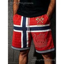 Unisex 2026 New Hot Sale Universal Casual Shorts Norway Flag Viking Ship Retro Totem Breathable Beach Shorts Loose Sports Shorts L red
