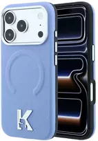 Karl Lagerfeld grūdėtos struktūros įspaustu žiedu ir Kameo logotipu MagSafe dėklas iPhone 18 Pro / 17 Pro - Šviesiai mėlyna