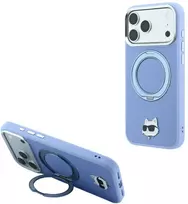 Karl Lagerfeld su žiediniu stovu 360 Choupette Head Pin MagSafe dėklas, skirtas Iphone 18 Pro / 17 Pro, mėlynas