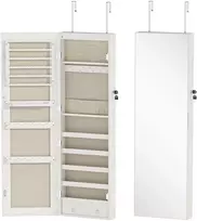 Papuošalų spinta su viso ūgio veidrodžiu ir LED apšvietimu, balta, 37 × 120 × 10 cm