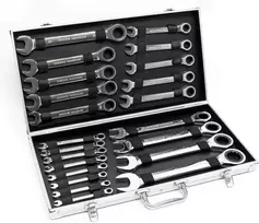Wiltec kombinuotų raktų su terkšle rinkinys, 22 vnt., 6–32 mm, 72 dantų, 51982