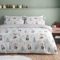 Natūralios spalvos iš flanelės viengulė patalynė 135x200 cm Brushed Christmas Penguins – Catherine Lansfield