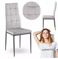 Monovo Šiuolaikinė minkšta veliūrinė dygsniuota kėdė valgomajam Pilka TEXO