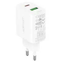 Acefast A25 Sieninis Įkroviklis, USB + USB-C, PD 20W (Baltas)