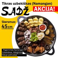 Užbekiška šlifuota keptuvė (Sadž) 45cm plokščias dugnas iš išorės