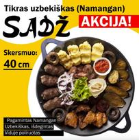 Užbekiška šlifuota keptuvė (Sadž) 40cm plokščias dugnas iš išorės
