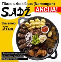Užbekiška šlifuota keptuvė (Sadž) 37cm plokščias dugnas iš išorės