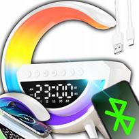 Led Rgb naktinė lemputė su Bluetooth garsiakalbiu, 15w belaidžiu įkrovimu, laikrodžiu