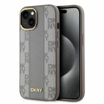 DKNY DKHMP14SPCPVSLE iPhone 14 6.1" beige hard case with Leather Checkered Mono Pattern and MagSafe compatibility