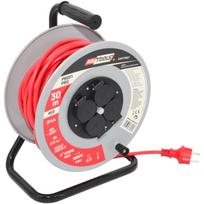 Awtools metalinis kabelio ritė AW77955, 20 m, 3 x 2,5 mm², 16 A, 3680 W, H05VV-F, 4 lizdai, IP44, terminis saugiklis