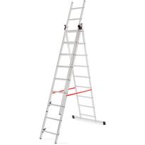 Awtools aliuminio universačios trijų sekcijų kopėčios AW23083, 3x11 laipteliai, 150kg, 2.9m, 4.8m, 6.6m, neslystančios pakopos