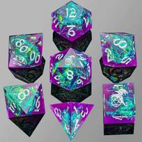Captured Magic Sharp Edge RPG Resin Dice Set - Purple with Green
