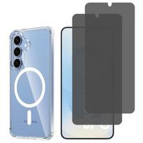 Coque su magnetiniu ratu Samsung Galaxy S25 ir 2 juodi grūdinto stiklo ekrano apsaugos nuo šnipinėjimo Phonillico®