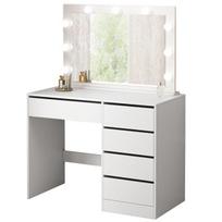 Tualetinis staliukas su LED veidrodžiu, modernus glamour stilius, baltas