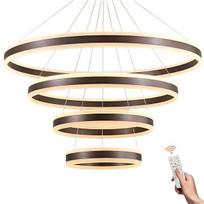 LED pakabinamas šviestuvas 4 žiedai pritemdomas modernus rudas 40-100cm
