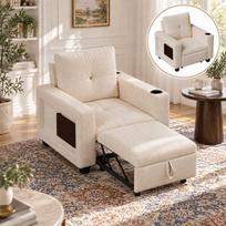 Reguliuojama sofa, su staliuku ir USB, daugiafunkcė sofa-lova, tinka darbo kambariui, mažam svečių kambariui, aksomas, smėlio