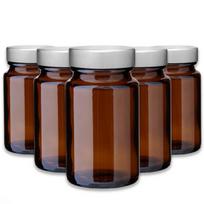 Rudas 75 ml farmacinis stiklainis su sidabriniu unishell dangteliu, 5 vnt. rinkinys