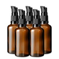 Rudas stiklinis buteliukas 50 ml su juoda pompa ir dangteliu - 5 vnt. rinkinys