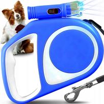 Automatinis pavadėlis šunims ir katėms, tvirtas diržas, 5 m, su stabdymu, iki 15 kg, LED žibintuvėlis