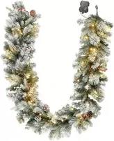 Kalėdinė girlianda su 50 LED lempučių ir apsnigtomis šakelėmis, žalia ir balta, Ø 25 × 180 cm