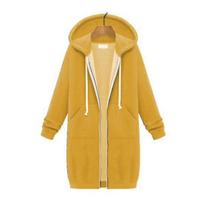 Užtraukiamos hoodies moterims, oversized, vilnos, ilgos tunikos, su gobtuvu, džemperis, rudens, žiemos, laisvalaikio, su raišteliu, paltas su kišenėmis 2XL geltona