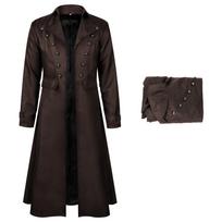 Vintažinis frakas Gotikinis vyriškas ilgas Steampunk Viktorietiškas Renesanso Pirato Paltai Viduramžių frakas 2XL ruda