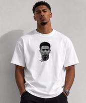 Jude Bellingham Portrait T-Shirt | Minimalist Football Graphic Tee | Black & White Soccer Fan Shirt 140 white