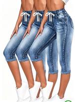 European Style Women's Slim Fit Ripped Denim with Elastic Waist and Drawstring Large blue