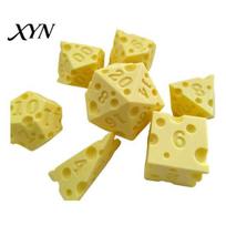 Cheese Shaped Dice 7Pcs 3D Printed Set, D4/6/8/10/12/20 Multi-side Gaming Dice, Polyhedral for Family Night Party Board Game M geltona