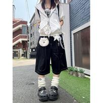 Y2K Style Black Denim Capri Shorts Women High Waist Loose Fit Streetwear Jazz Dance Pants M gray