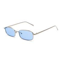 Retro sunglasses for men, trendy polarized sun glasses for driving, internet celebrity style, unique small frame square glasses for women Silver frame blue lens white