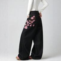 Womens Wide Leg High Waist Denim Jeans With Vintage Floral Embroidery Y2K Streetwear Loose Fit Large gray